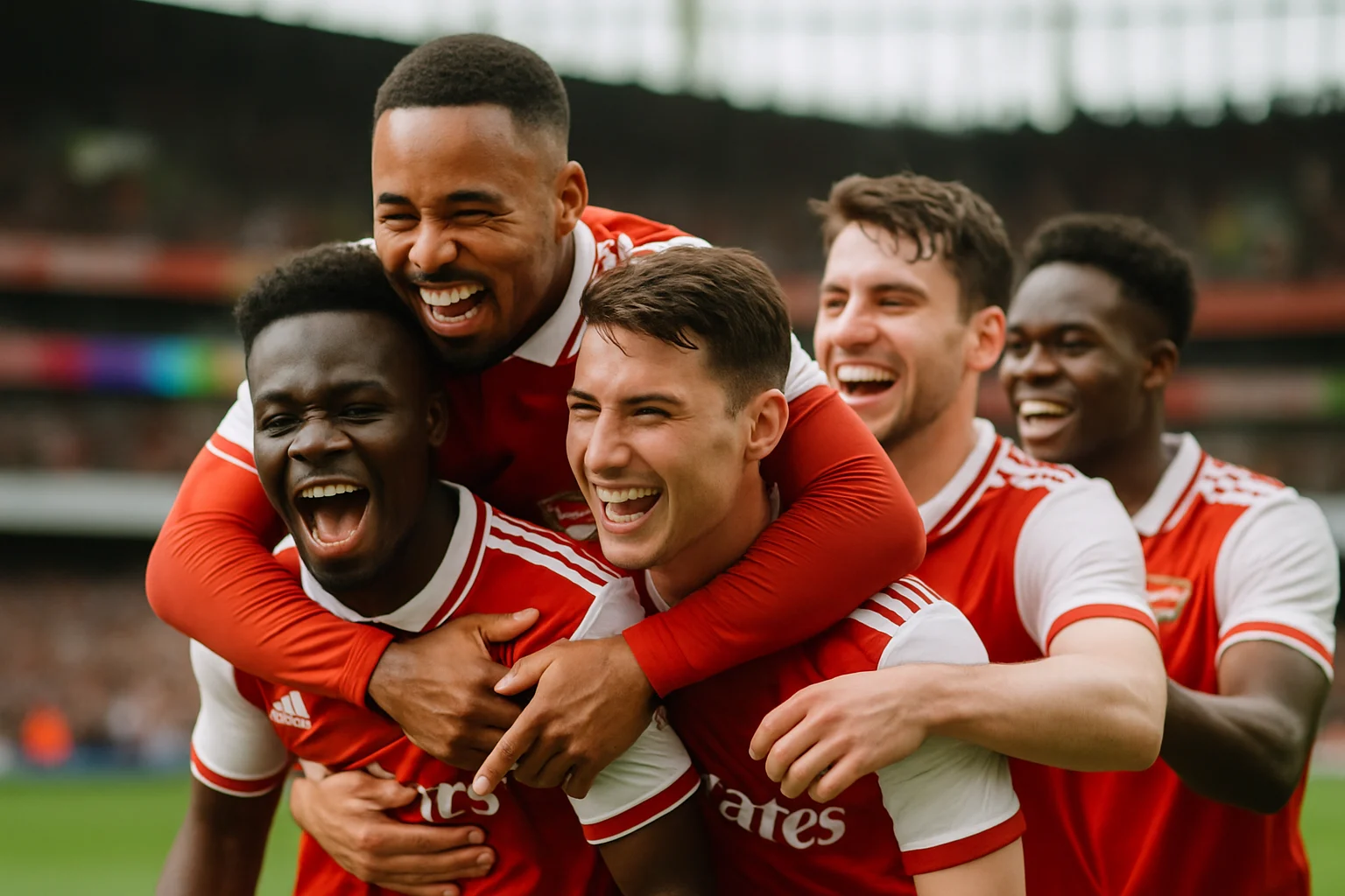 阿仙奴球員在Emirates Stadium慶祝進球的場面