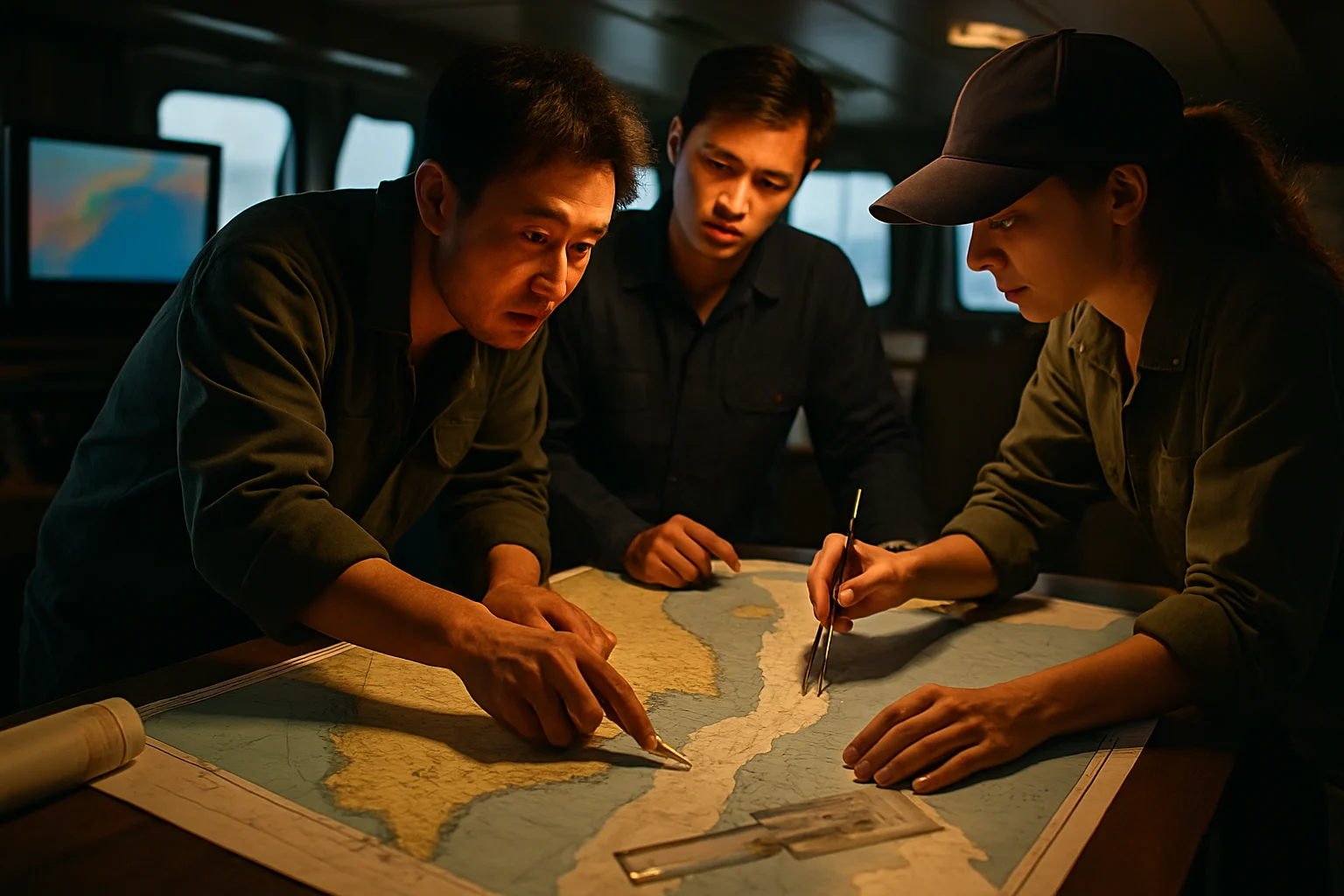 日本自卫队舰艇航线图与台湾海峡地理位置示意