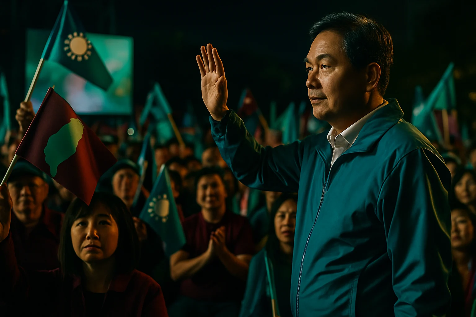 台灣2026九合一選舉初選民調進行中,候選人握手造勢場景