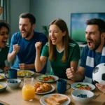 球迷使用手機觀看2026世足直播的畫面，螢幕顯示比賽進行中