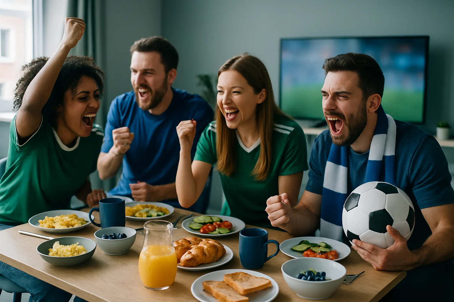 球迷使用手機觀看2026世足直播的畫面，螢幕顯示比賽進行中