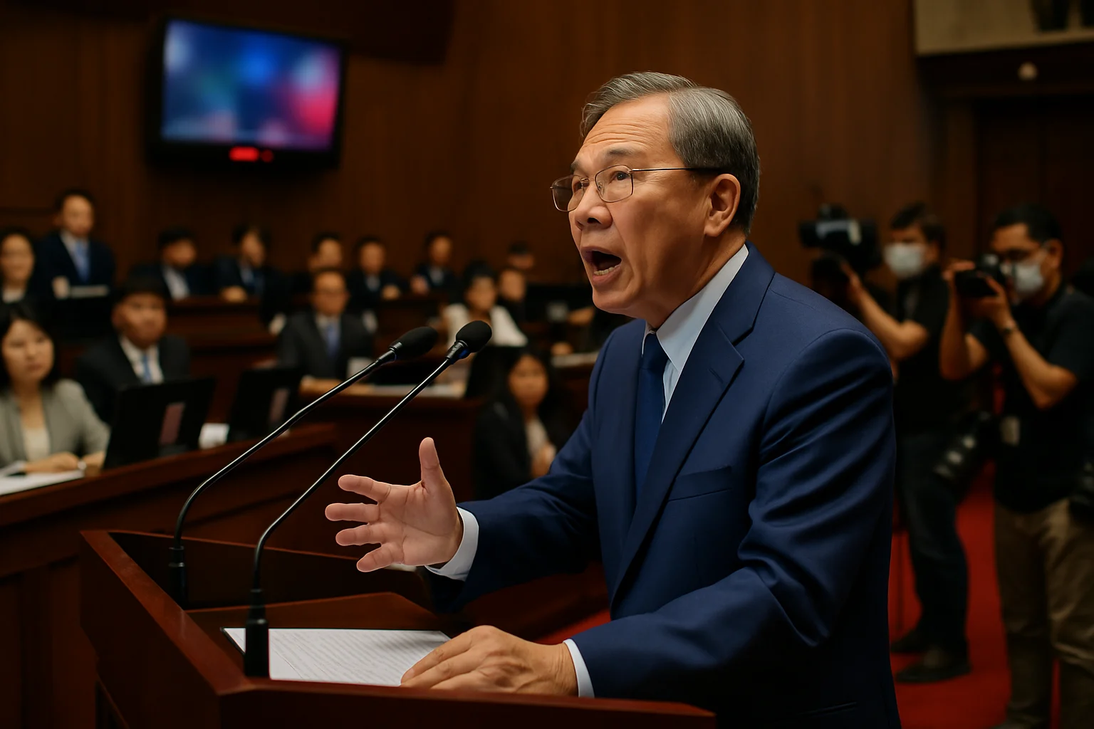 王世堅在立法院財政委員會進行質詢的畫面