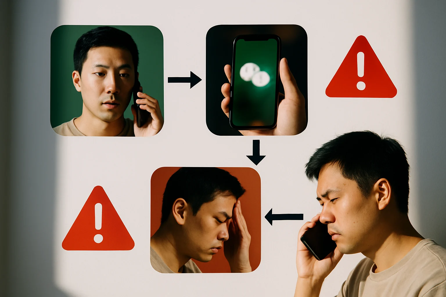 海外华人接到疑似微信客服诈骗电话时应立即挂断的流程示意图