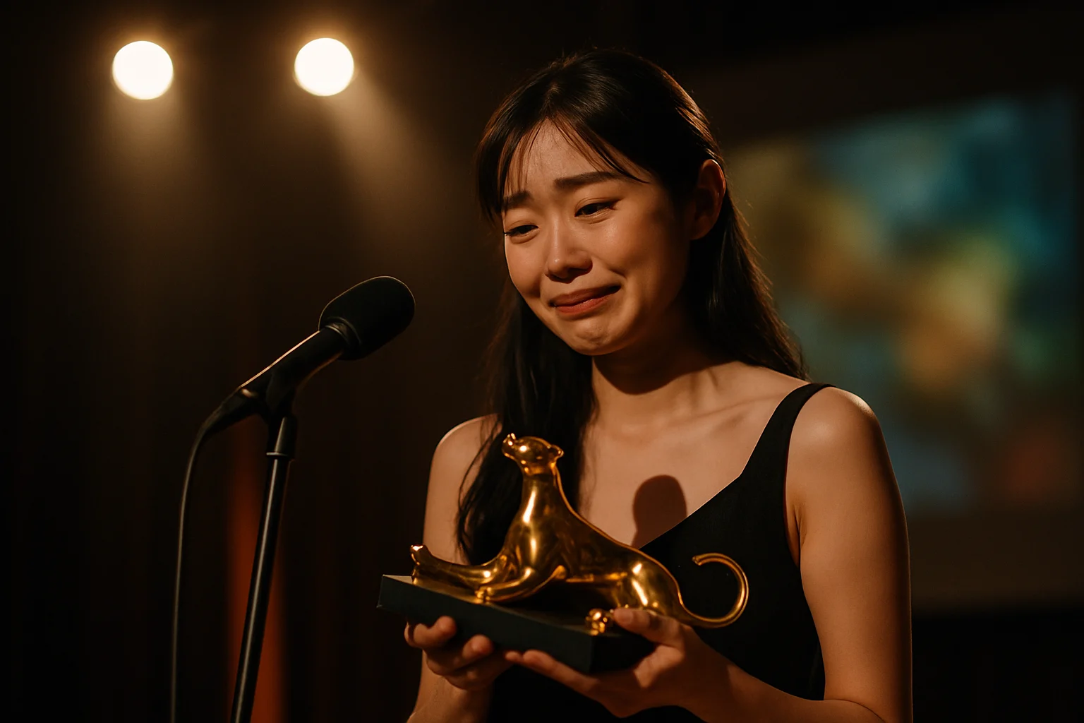 河合優実がロカルノ国際映画祭で金豹賞を受賞した際の表彰式の様子