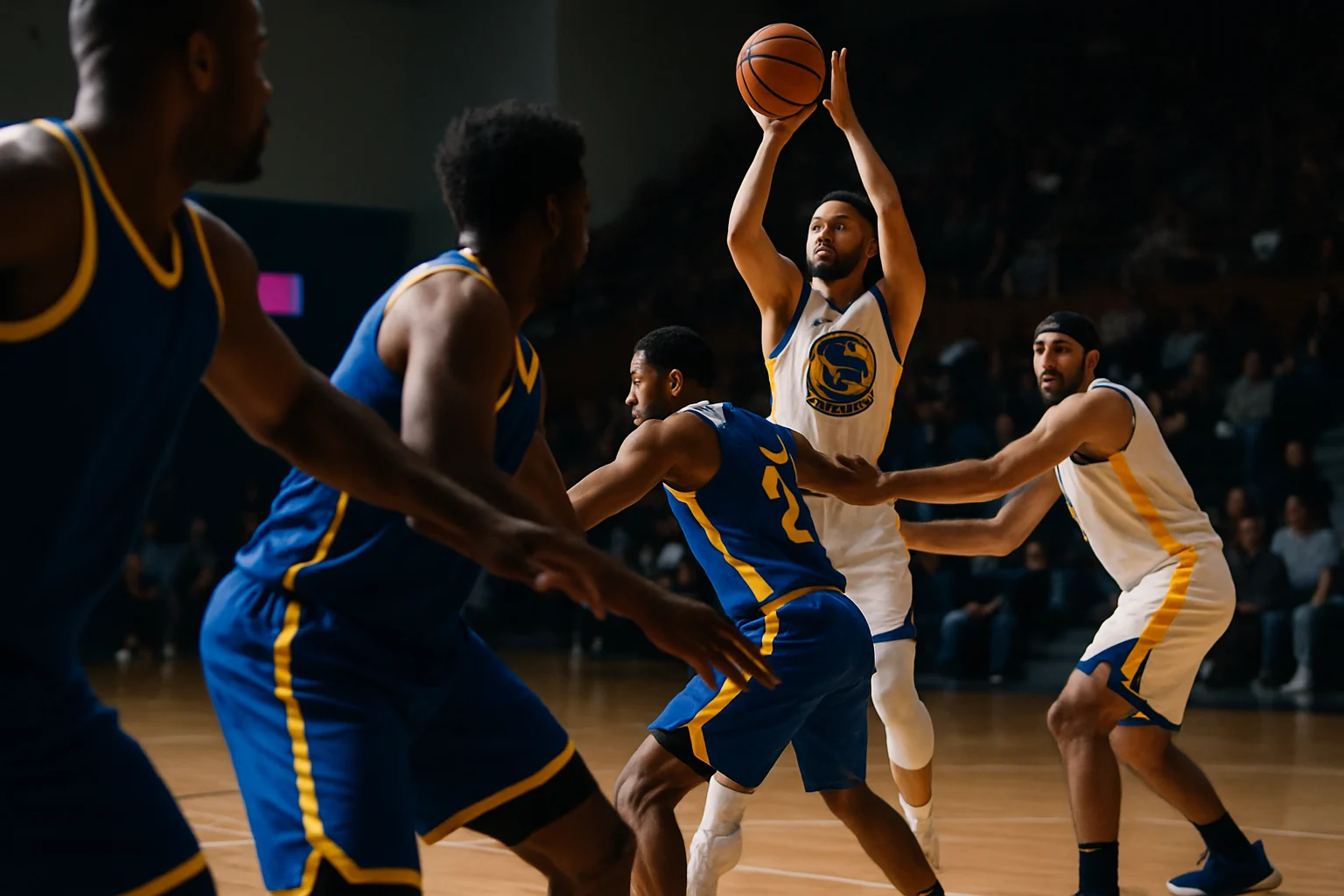 勇士球員在場上進行無球掩護跑位,咖哩準備接球投籃的戰術執行畫面