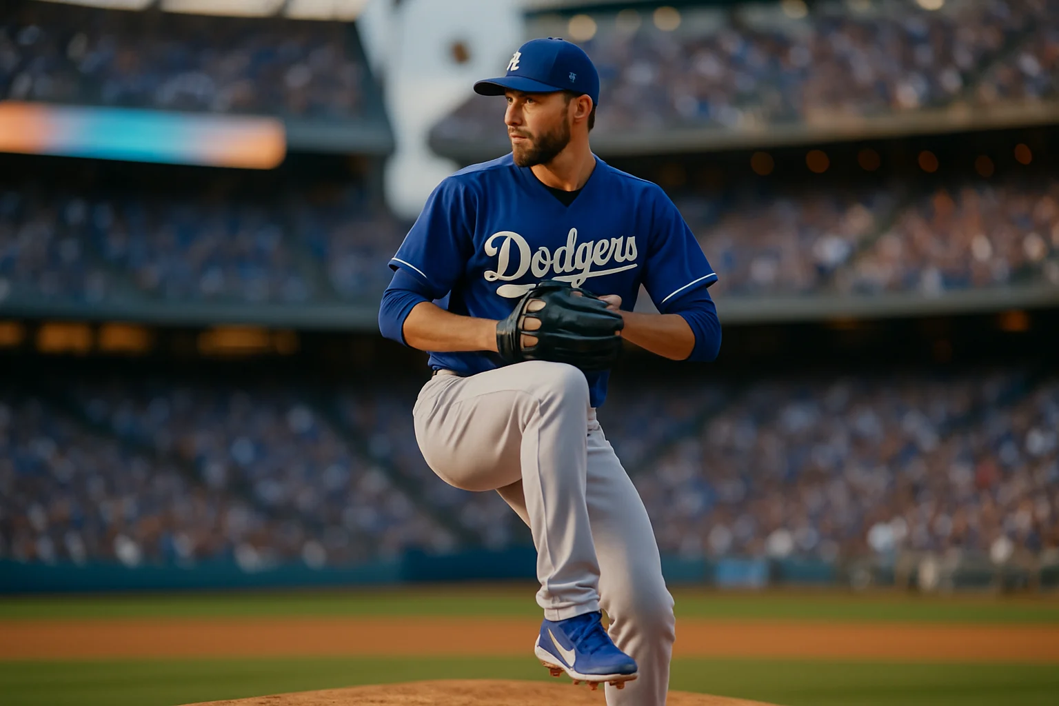 道奇隊投手在投手丘上專注投球