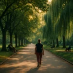 北京城区杨柳树林荫大道展示生态绿化效果