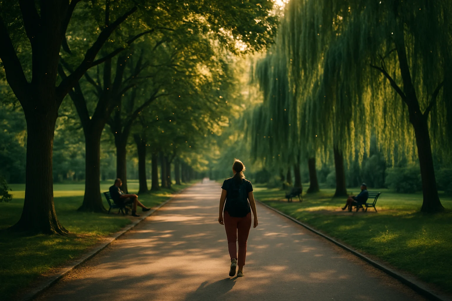 北京城区杨柳树林荫大道展示生态绿化效果