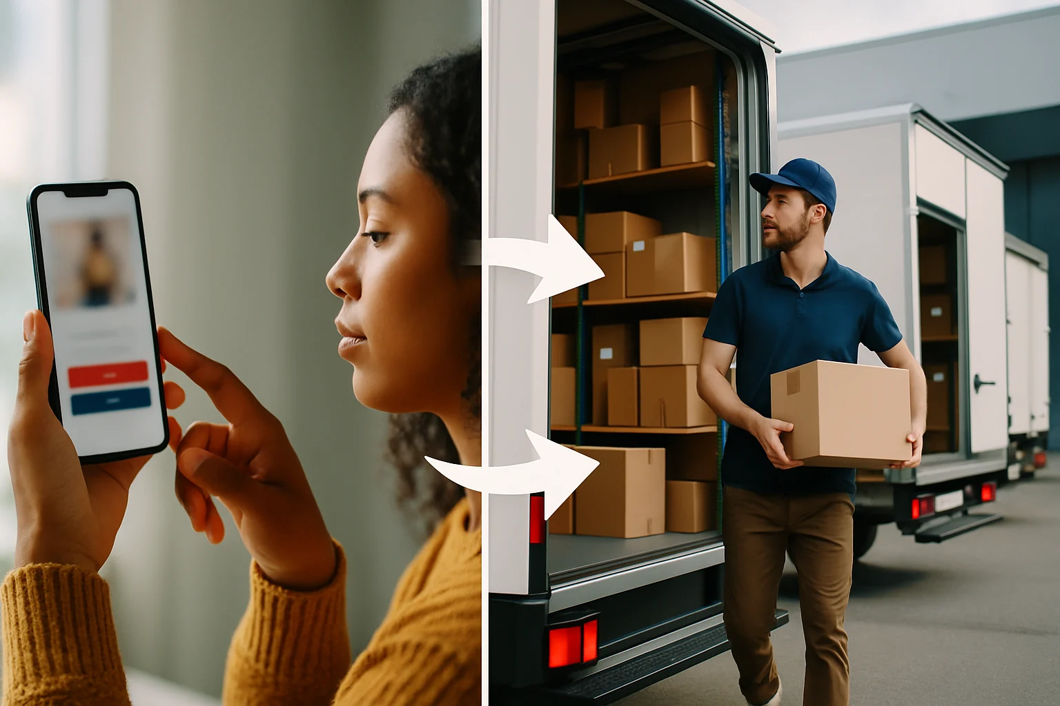 电子商务与实体经济融合发展示意图，显示线上线下协同场景