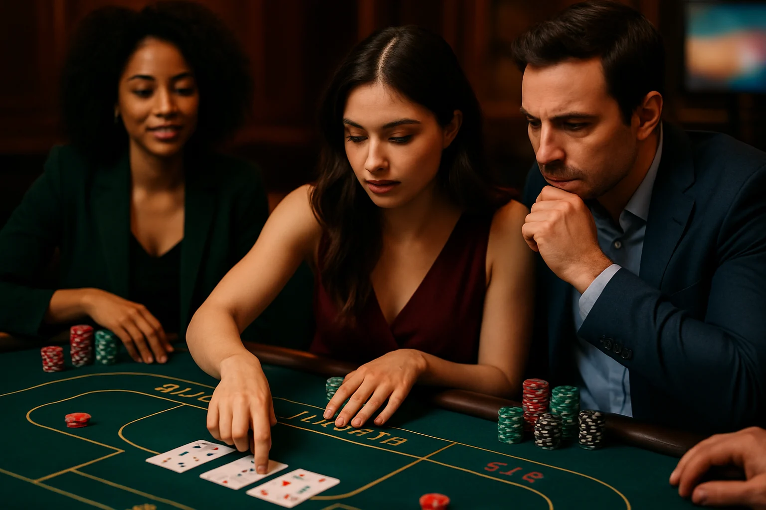 百家樂牌桌上的籌碼與路單記錄板,展示莊閒走勢分析