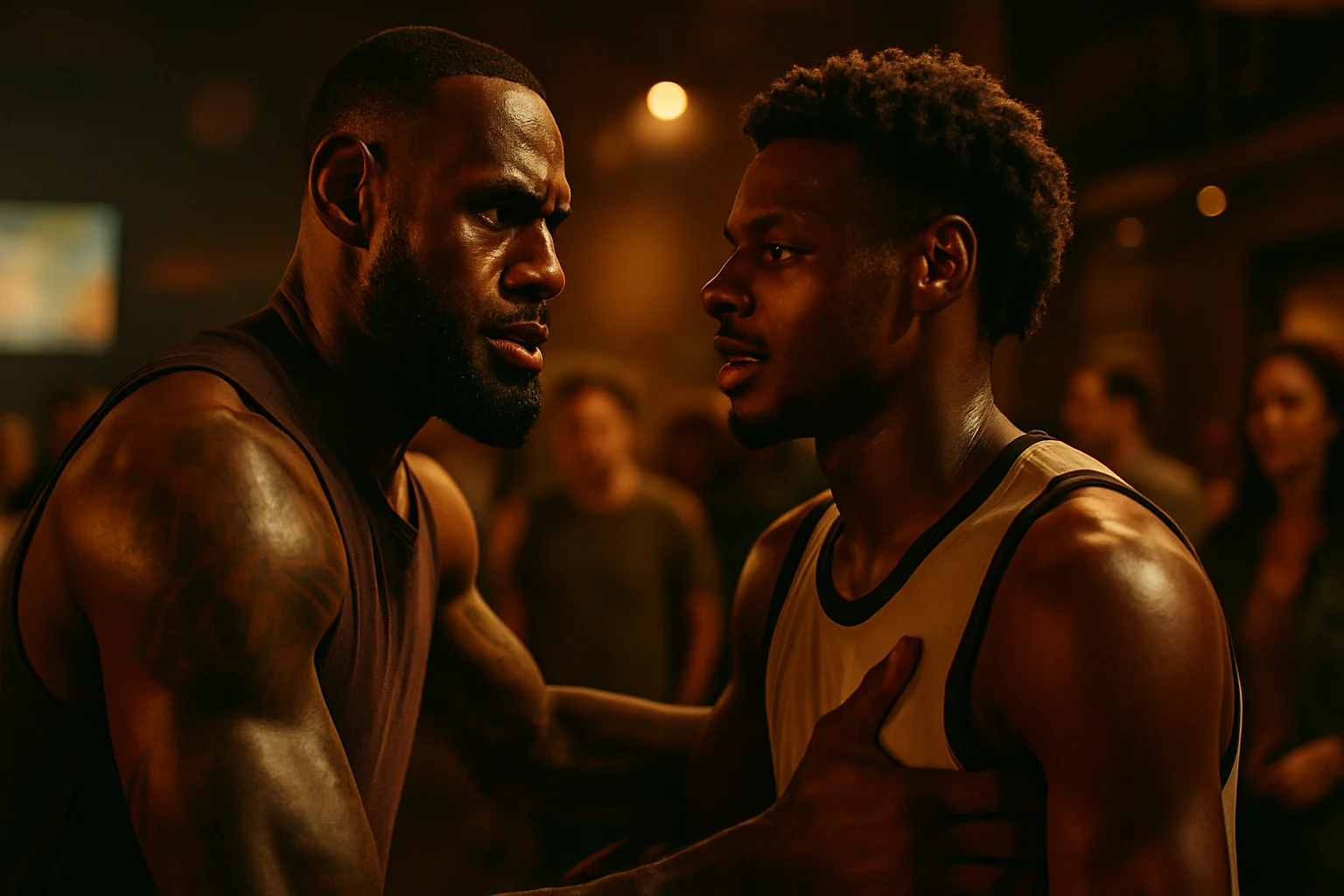 LeBron James and Bronny James in a cinematic promotional video for Christopher Nolan's The Odyssey, dressed in dramatic period-inspired styling, April 2026