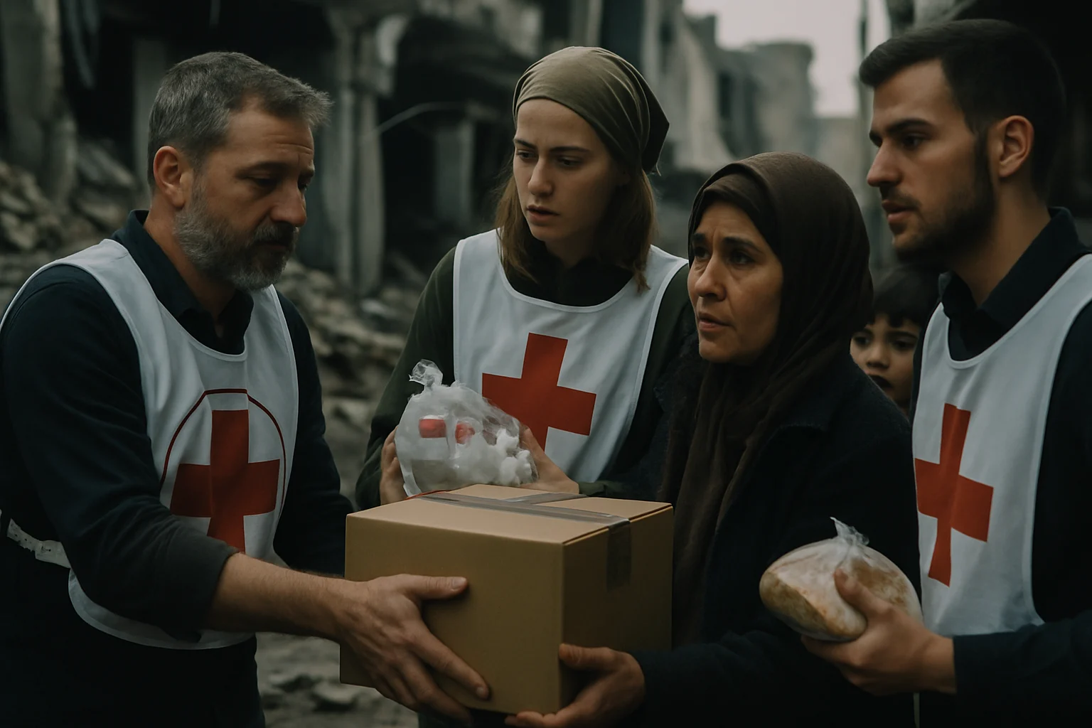 國際紅十字會人員在停火期間進行人道救援工作