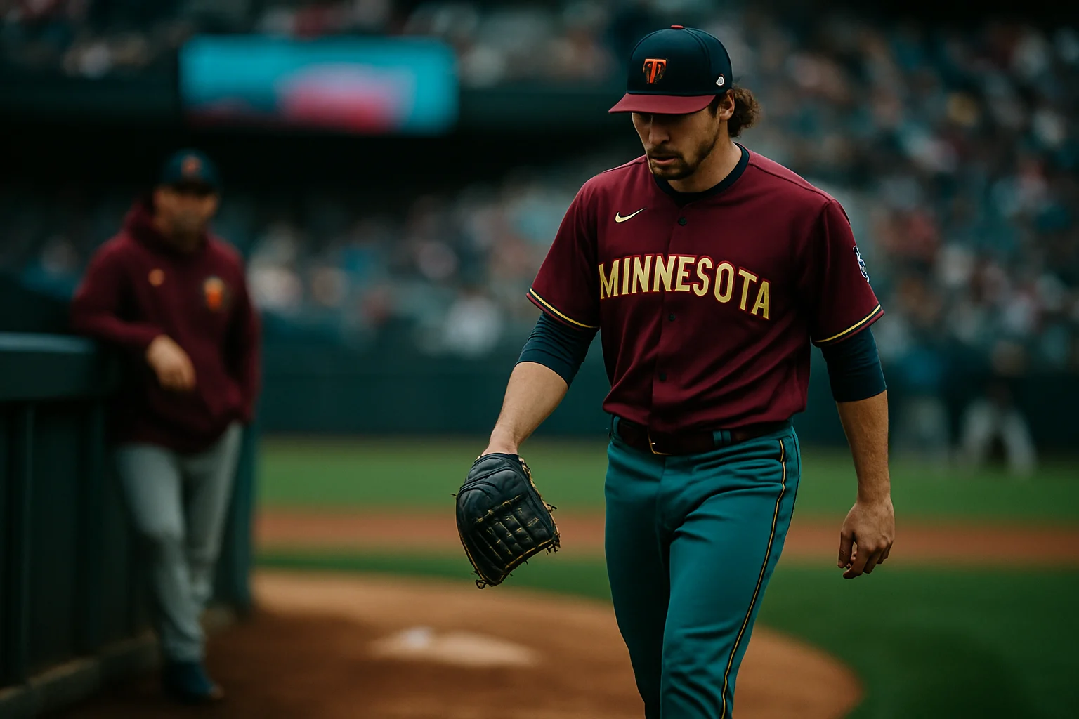 中職棒球場投手從牛棚跑向投手丘換投畫面