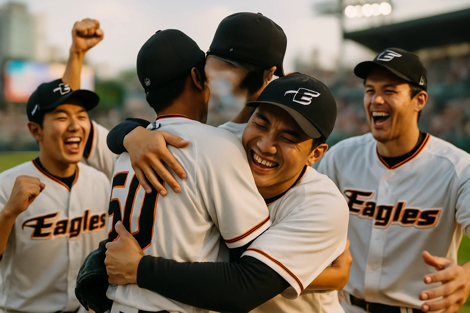 韓華鷹球場內王彥程與隊友慶祝勝利的溫馨畫面