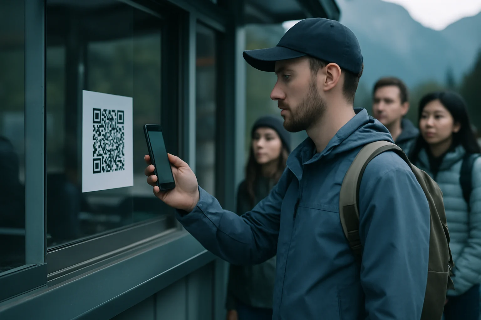 游客使用手机扫码支付购买景区门票的便捷场景