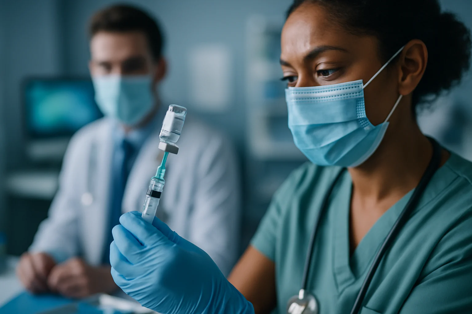 ワクチン接種回数別の抗体価推移を示すグラフと、セミ型に対する防御効果の経時変化を表すチャート