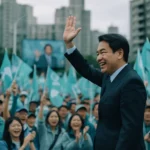 李四川在新北市長選舉造勢活動中向支持者揮手致意