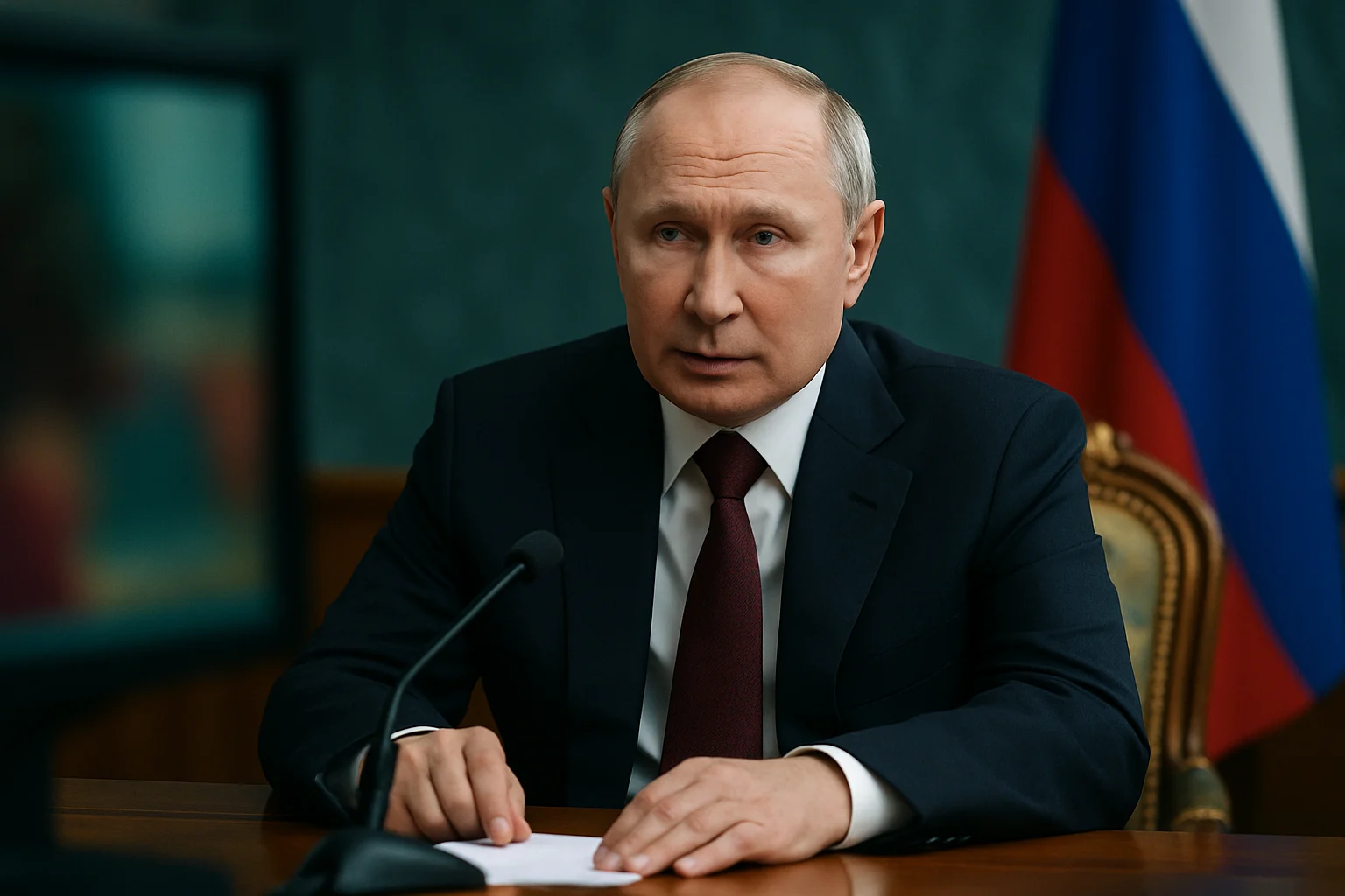 普京在克里姆林宫宣布东正教复活节停火决定的现场画面