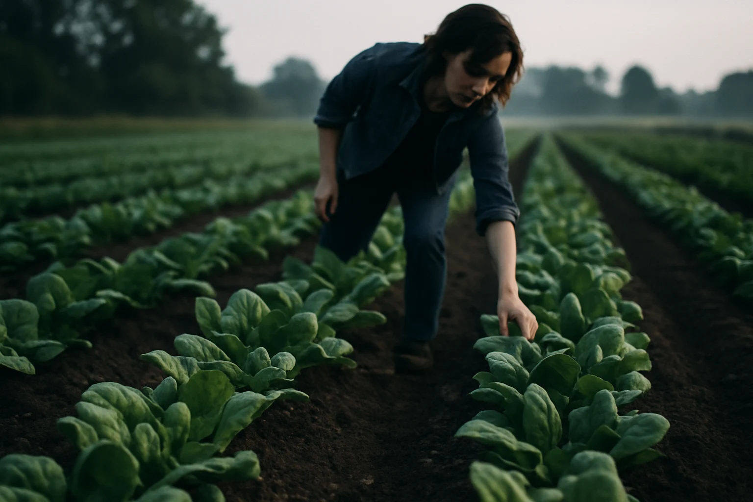 有機菠菜田間栽培，顯示自然生長環境和健康土壤