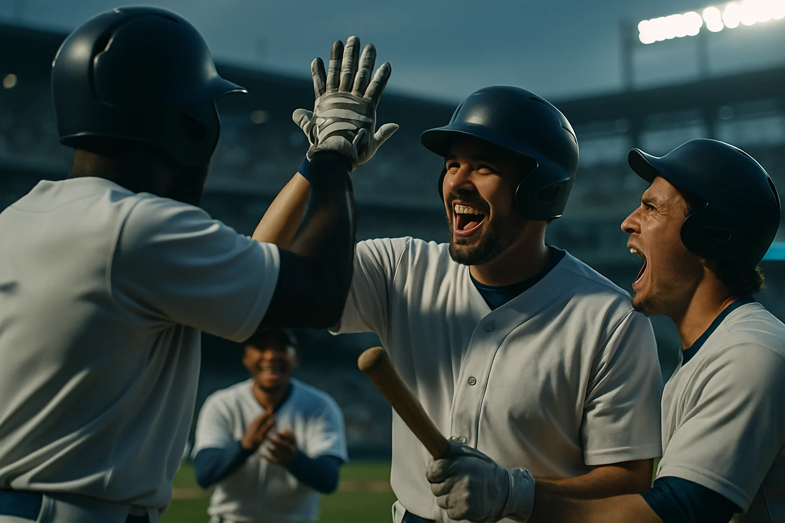 道奇球員在比賽中慶祝得分的畫面