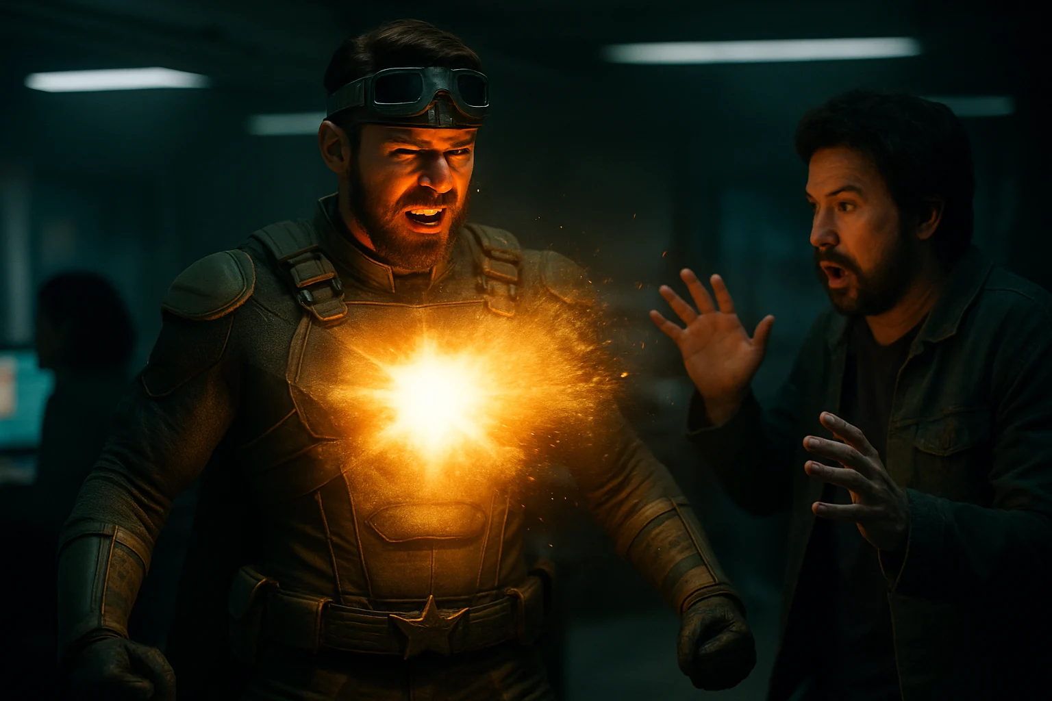 Soldier Boy using his nuclear chest blast power against enemies in The Boys