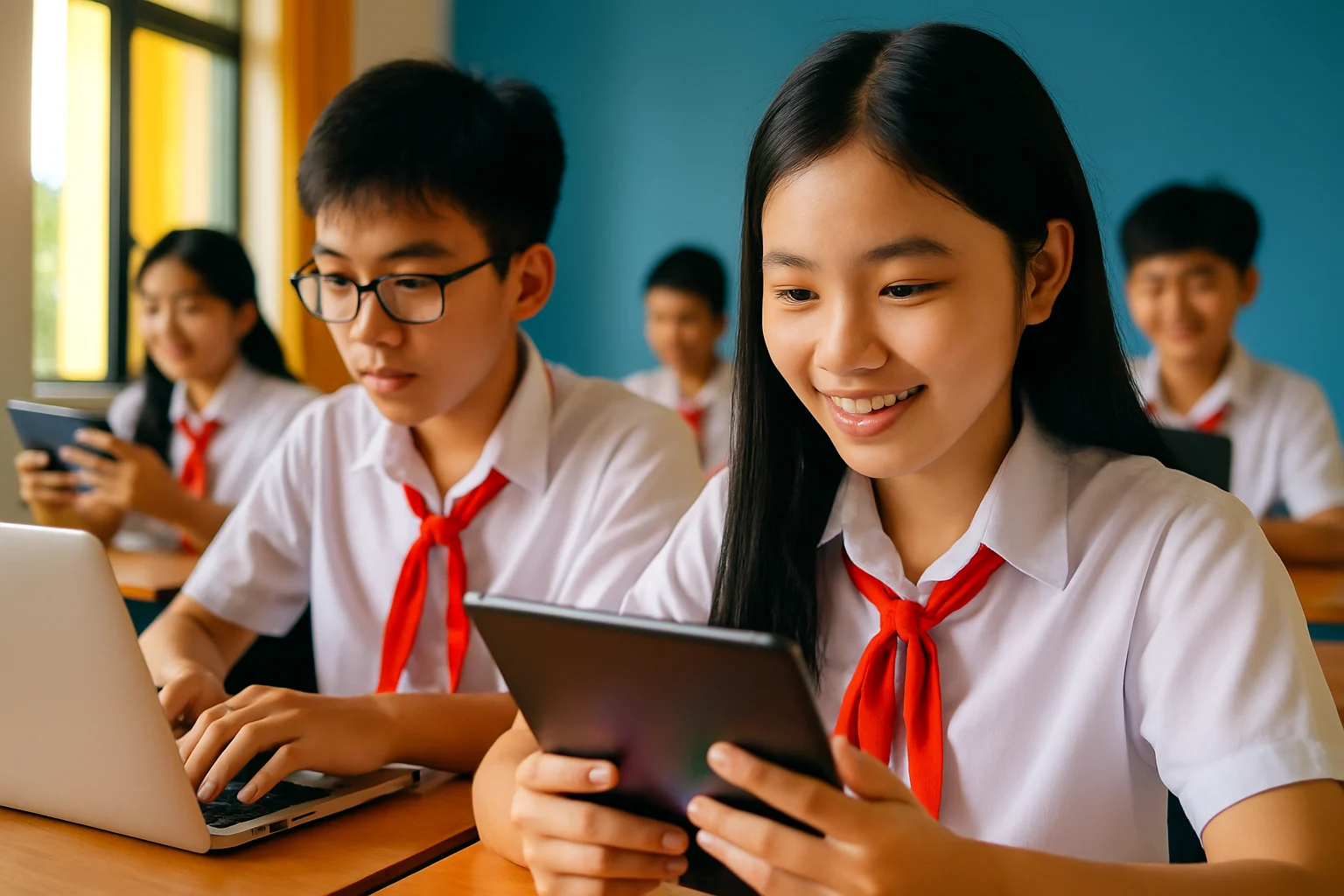 Học sinh Việt Nam sử dụng thiết bị công nghệ trong lớp học - bối cảnh cải cách giáo dục 2026
