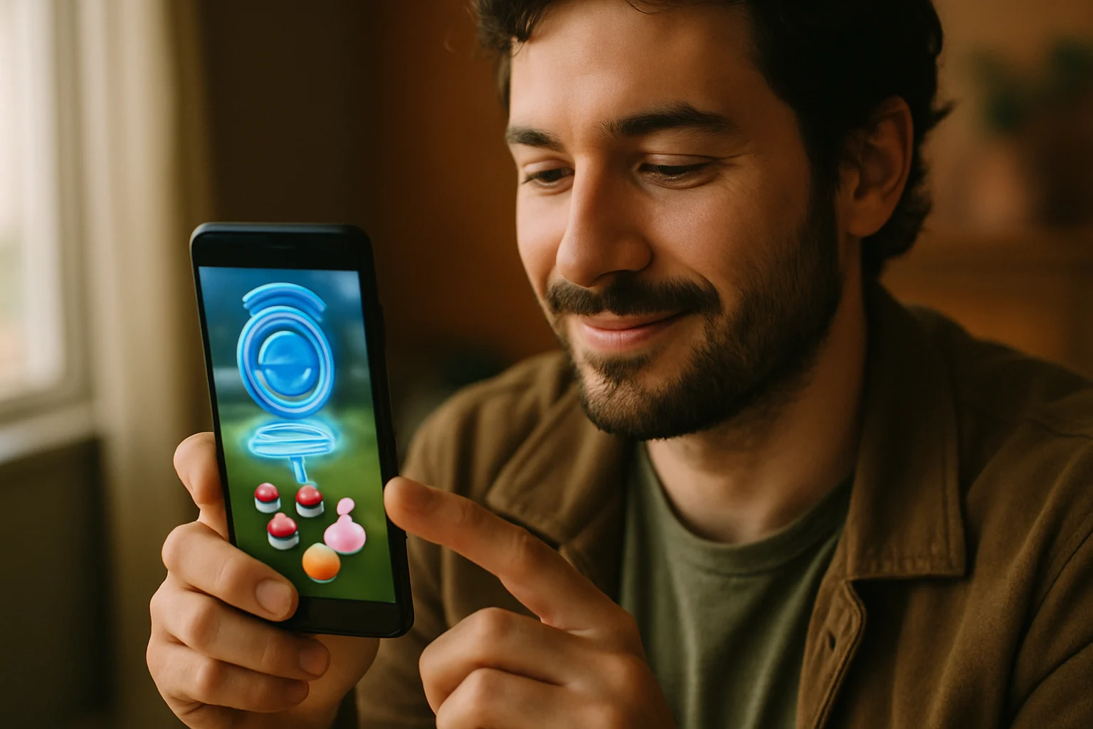 Pokemon GO遊戲介面顯示補給站旋轉獲得精靈球道具的畫面