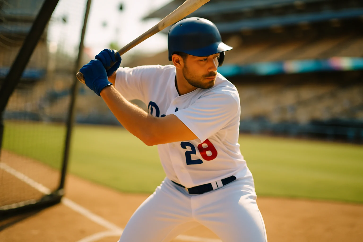 大谷翔平在打擊練習中專注調整姿勢