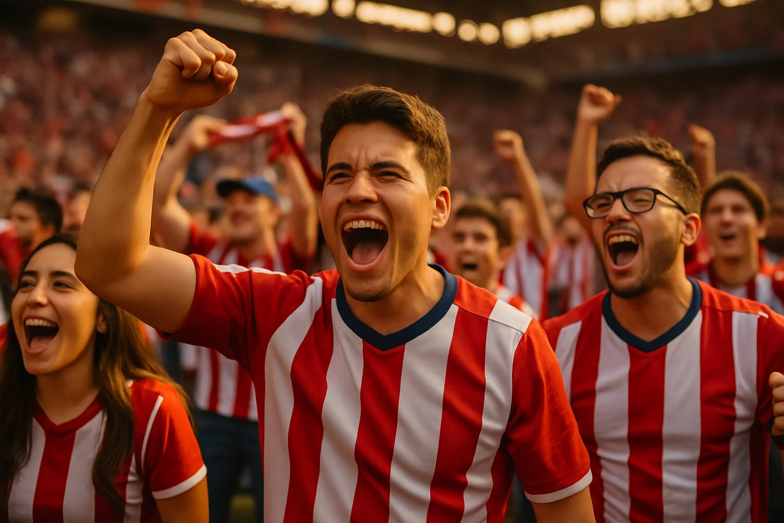 Chivas fans in red and white striped jerseys creating colorful tifo display at Estadio Akron before guadalajara pumas match