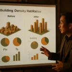 京華城改建前後容積率對比圖表，顯示從