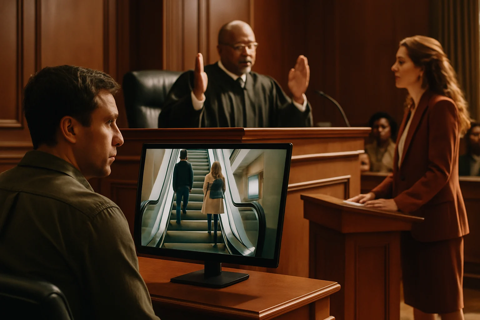 上海地铁站自动扶梯乘客站立乘梯场景,扶手旁张贴禁止行走安全须知