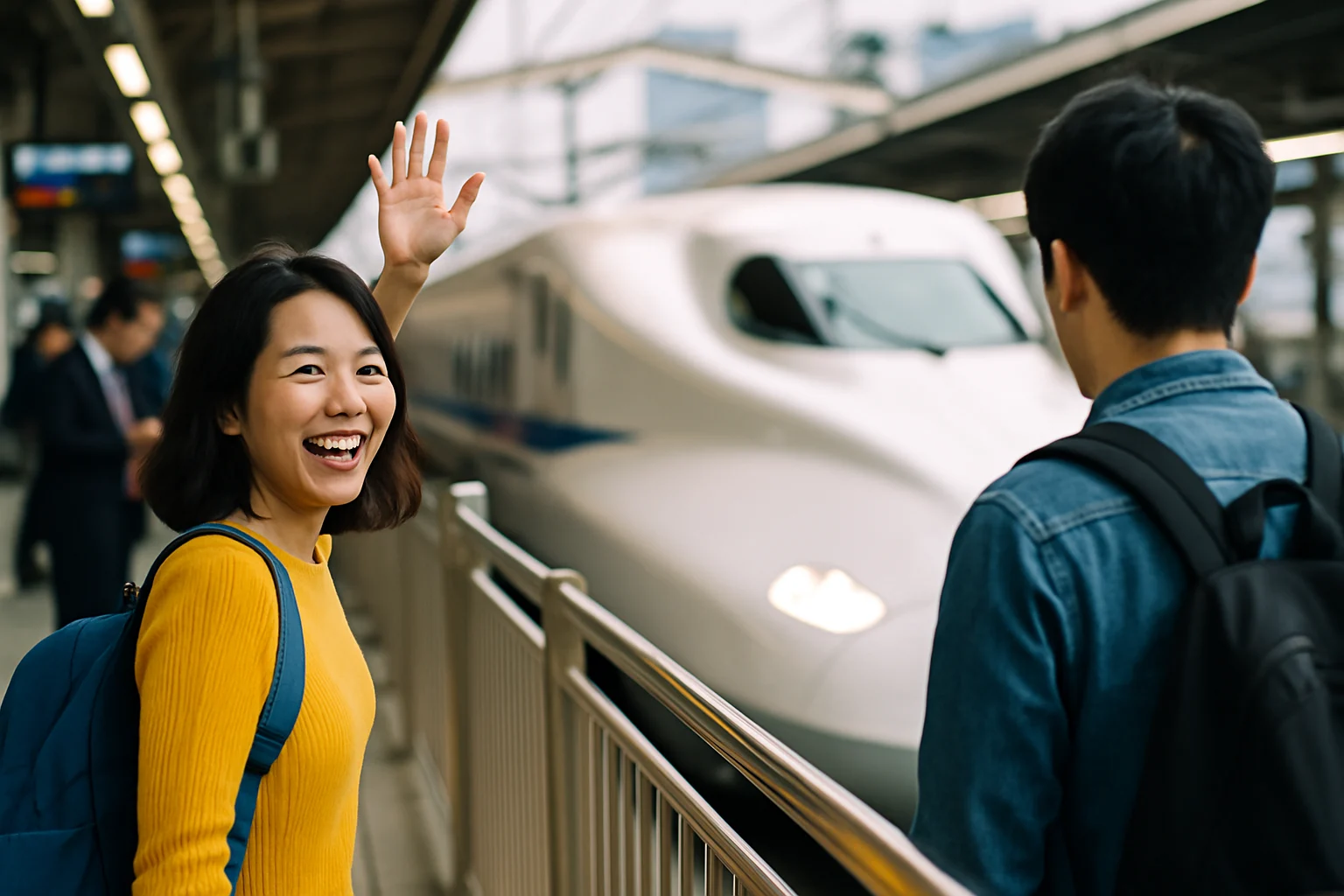 日本新干线车厢内乘客在地震停车时保持坐姿等待广播指示