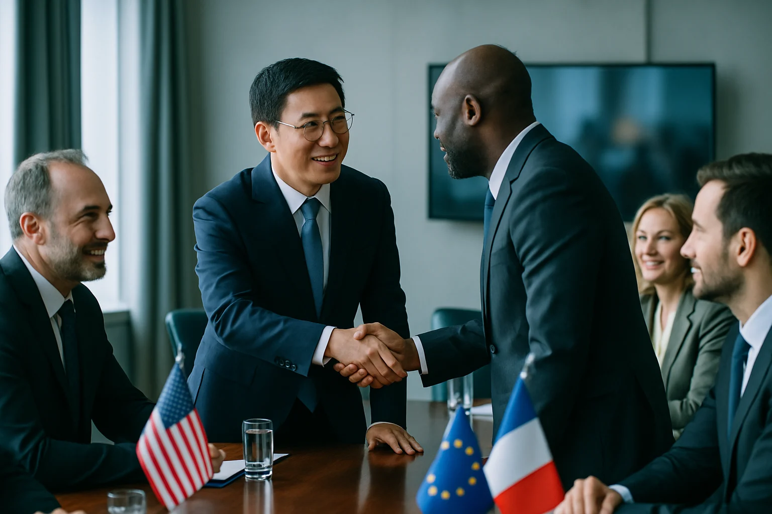 苏林与各国外交官员会面的场景