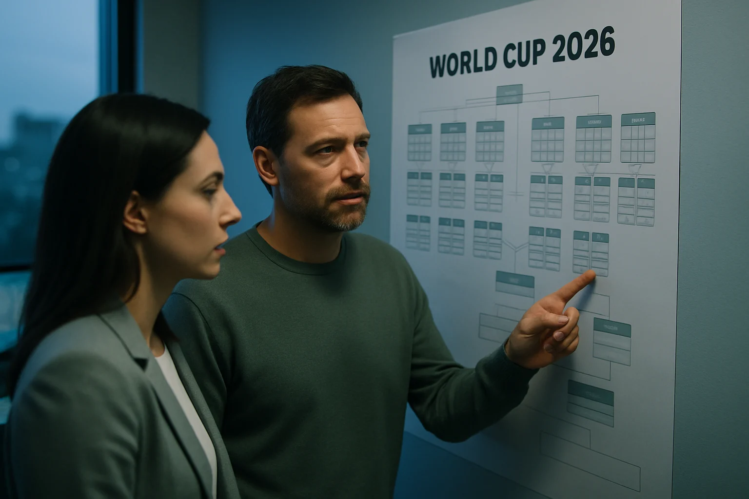 Sơ đồ thể thức thi đấu World Cup 2026 từ vòng bảng 12 bảng đến vòng 1/16 với 32 đội, minh họa cơ chế vé vớt cho đội hạng ba