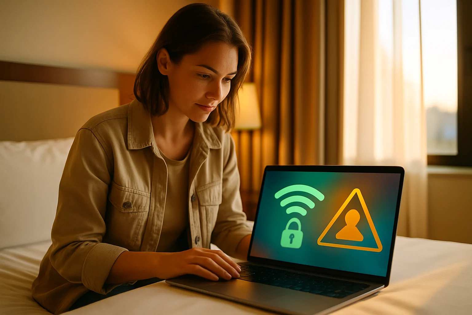 旅游住宿酒店Wi-Fi安全连接防范措施示意图