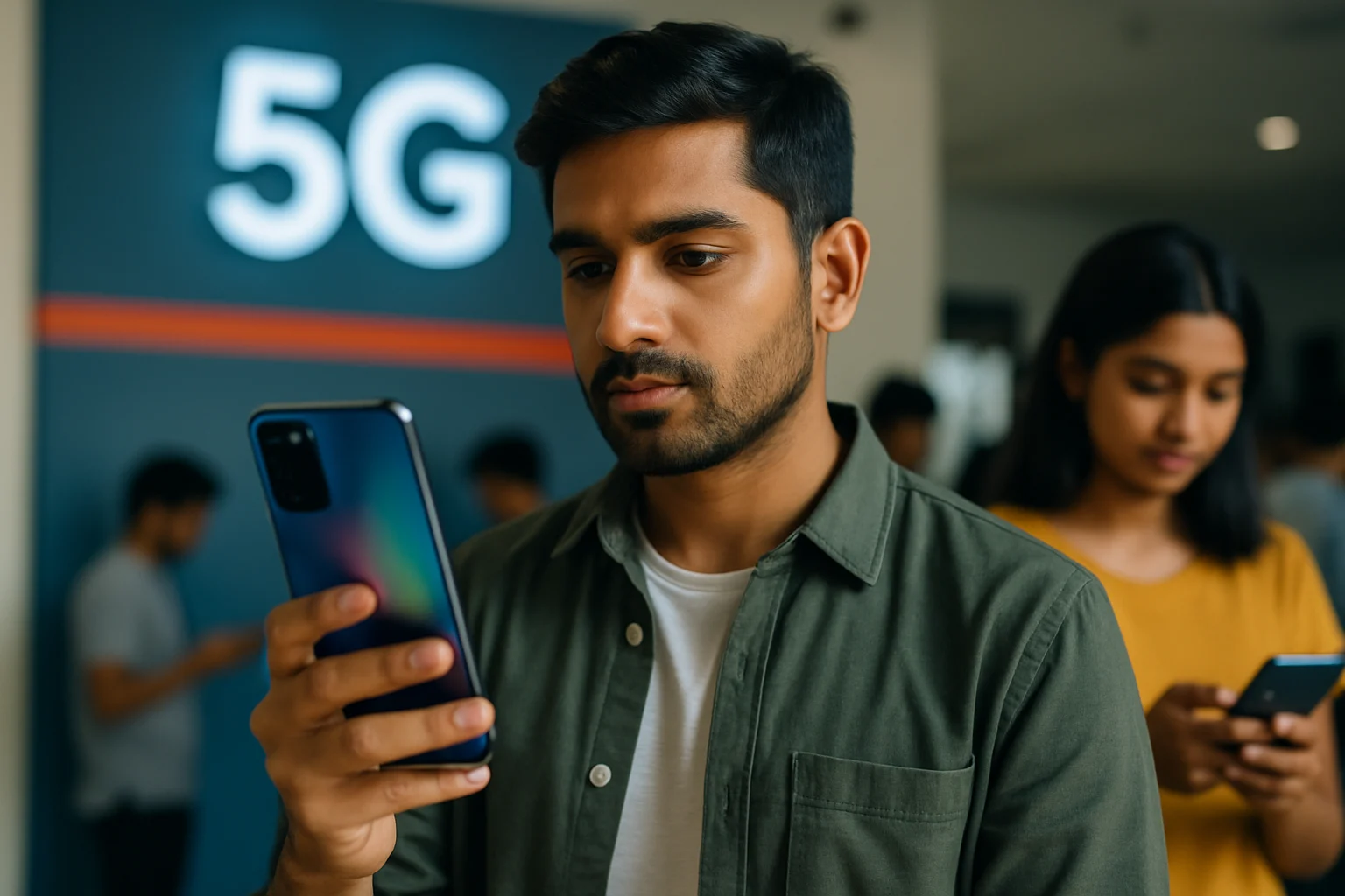 5G नेटवर्क टावर और स्मार्टफोन कनेक्टिविटी का इलस्ट्रेशन