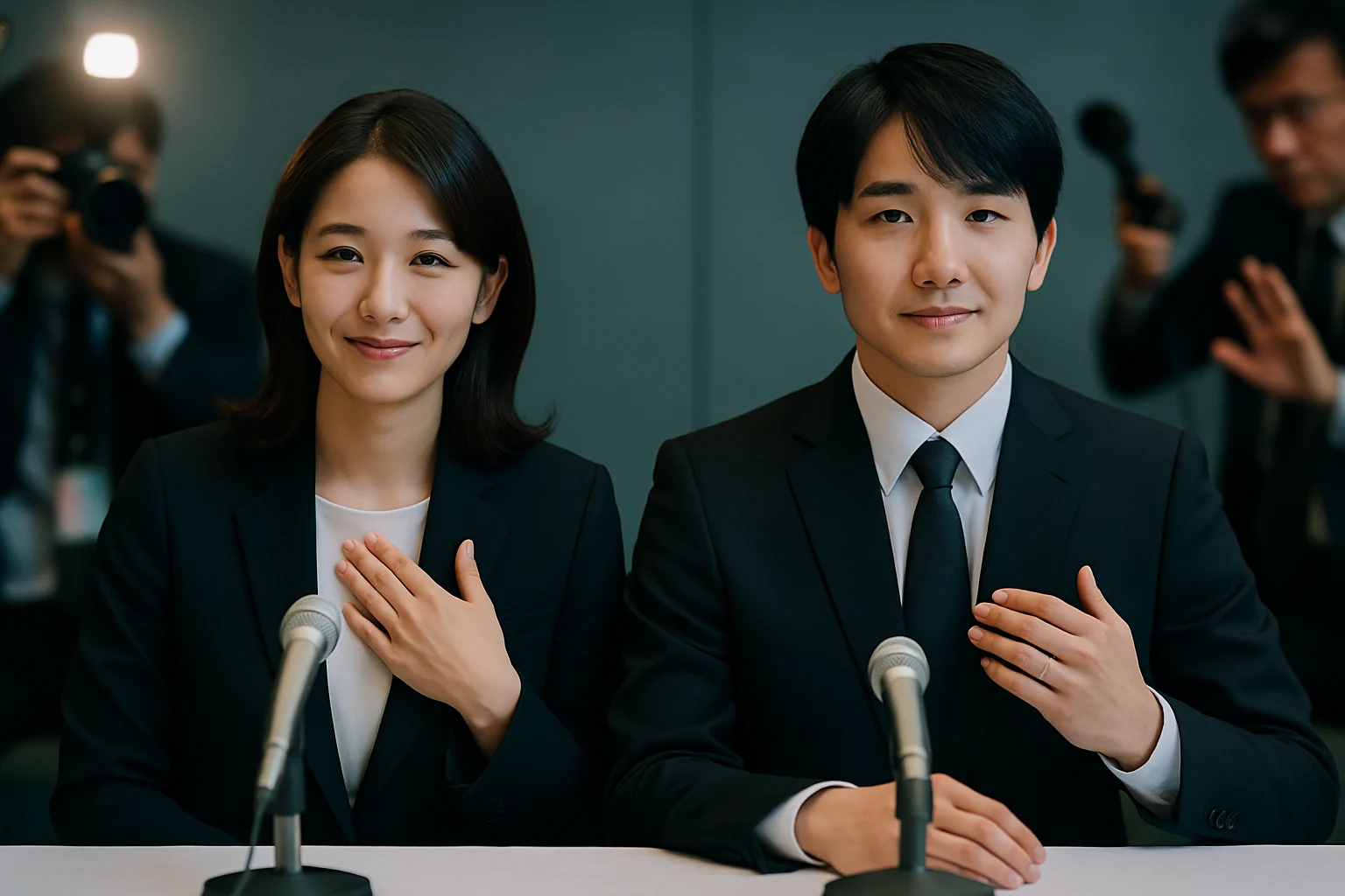 中島裕翔と新木優子の結婚発表記者会見の様子