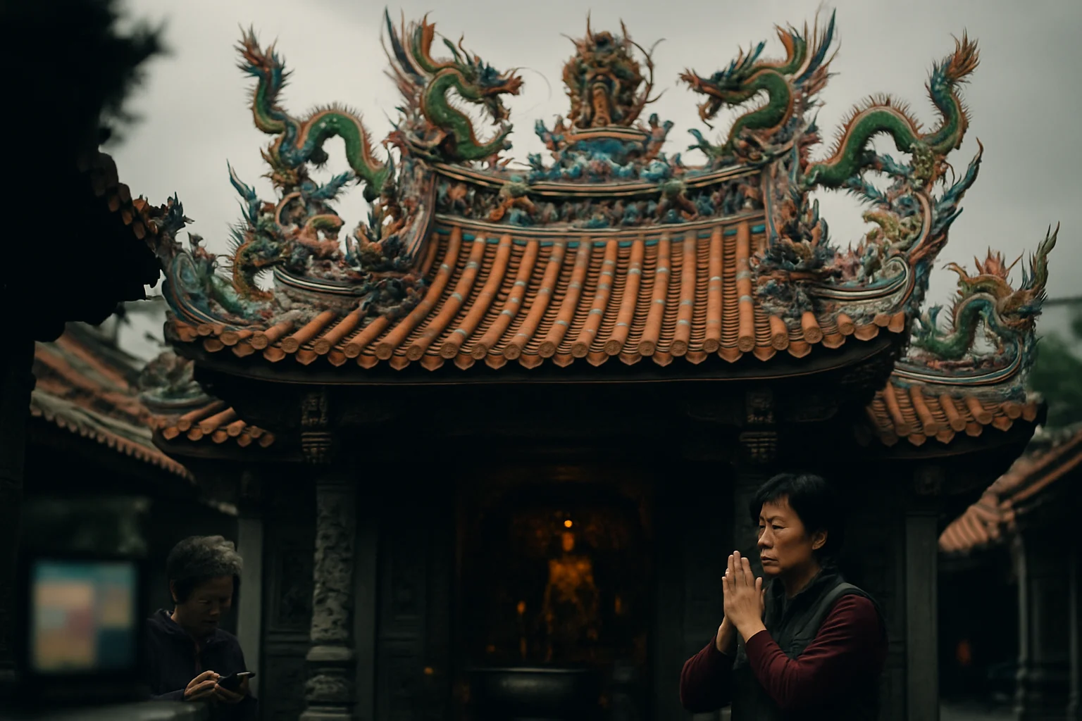 白沙屯拱天宮媽祖鑾轎準備登轎出發的莊嚴場面