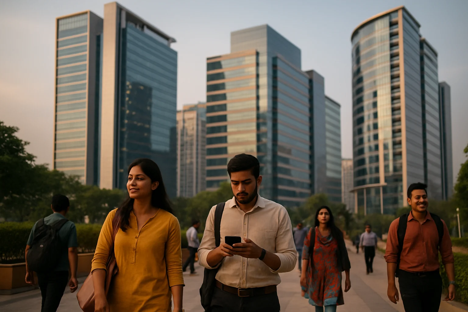 पुणे शहर का IT पार्क आधुनिक गगनचुंबी इमारतों के साथ दिखाया गया है