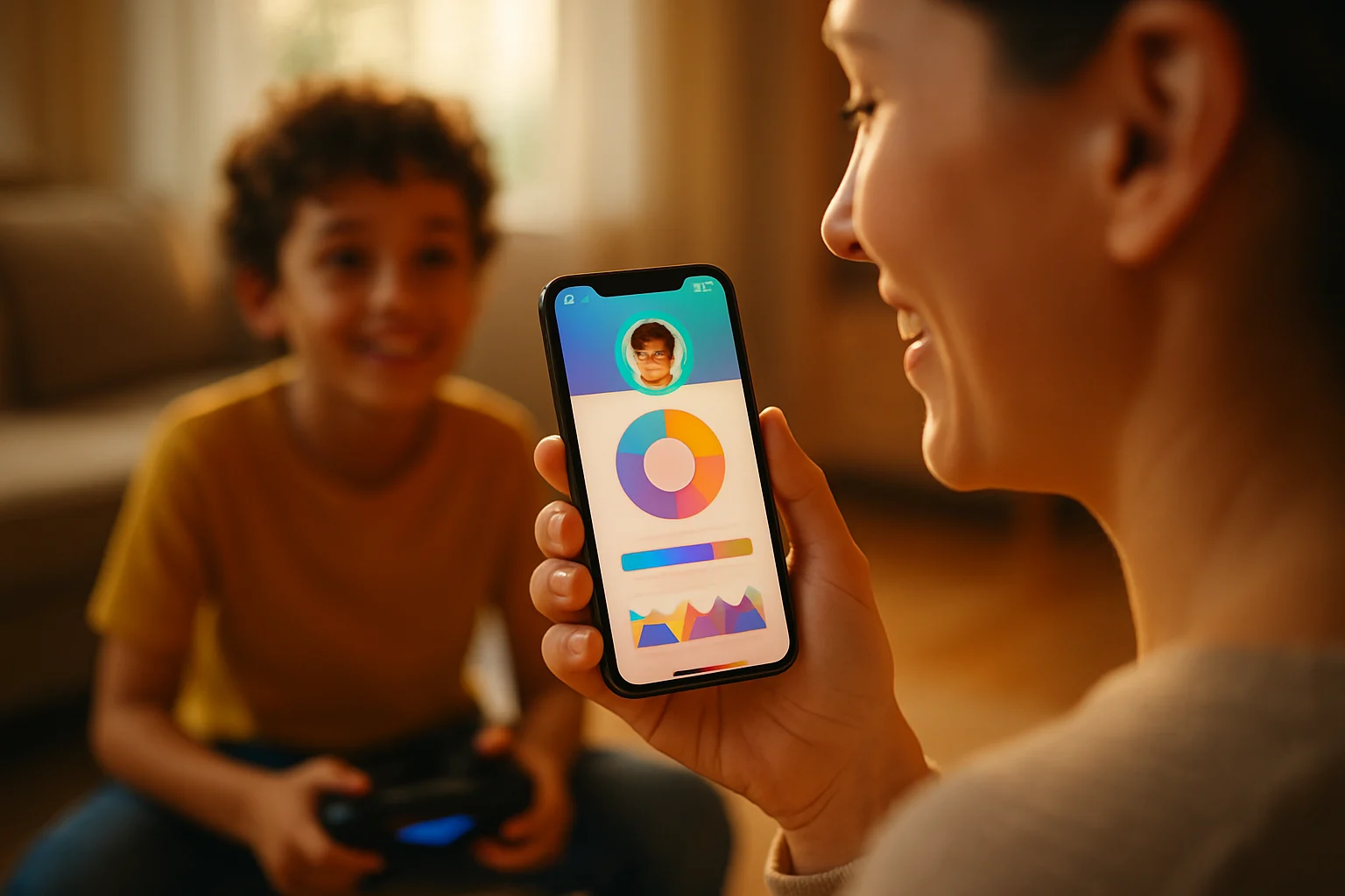 家长使用手机APP监控孩子游戏时间的界面截图