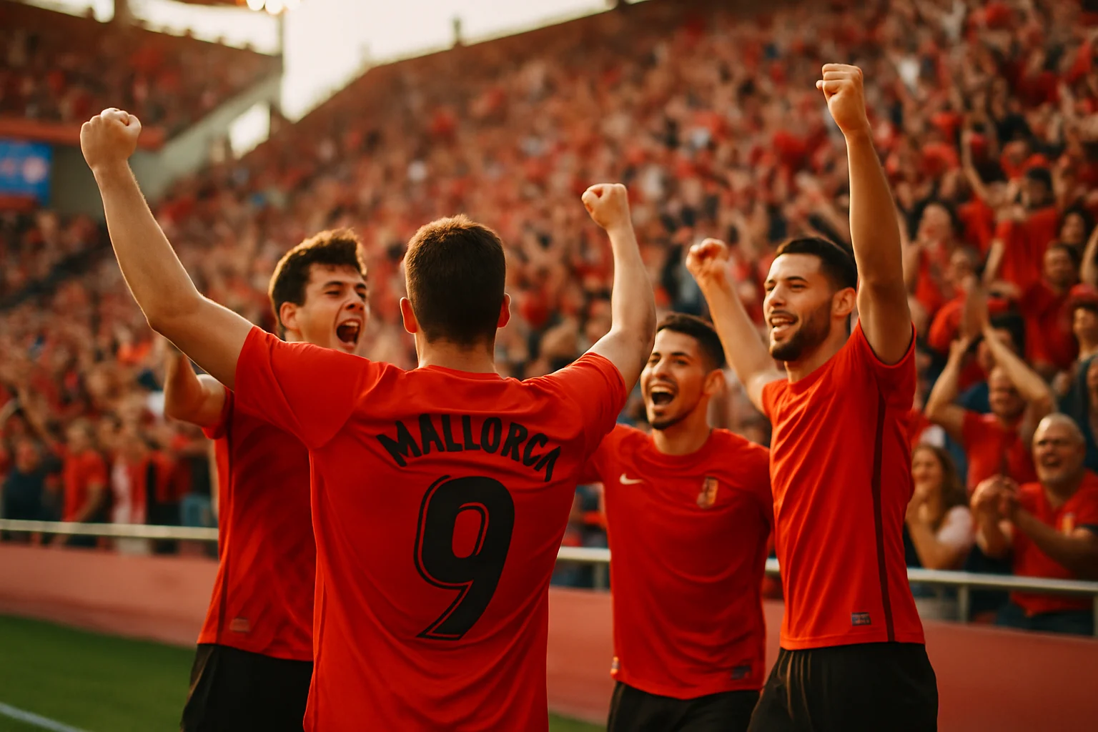 馬洛卡球員慶祝進球瞬間，主場球迷狂歡慶祝