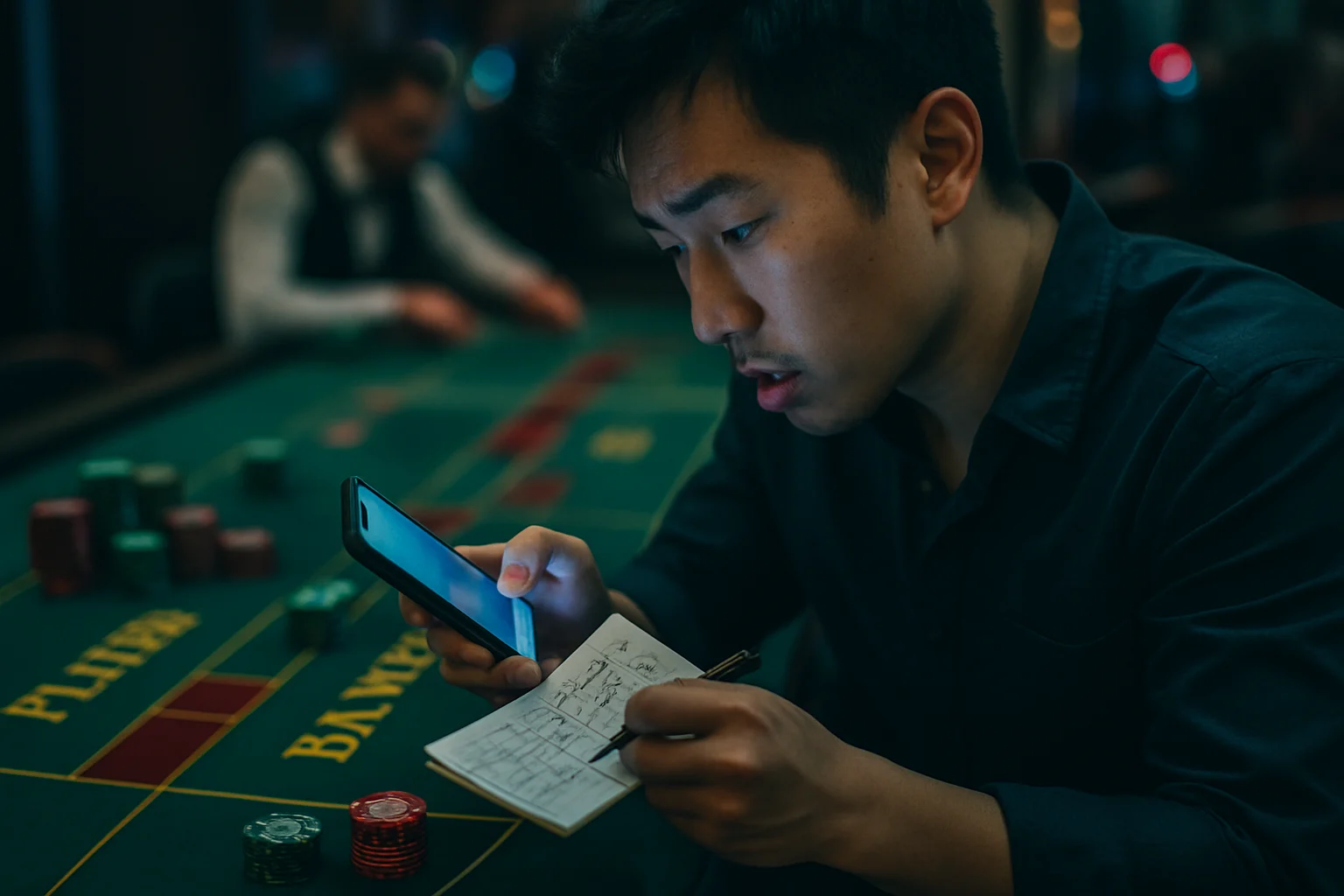 百家樂玩家在手機記事本記錄每局輸贏與止損點執行狀況