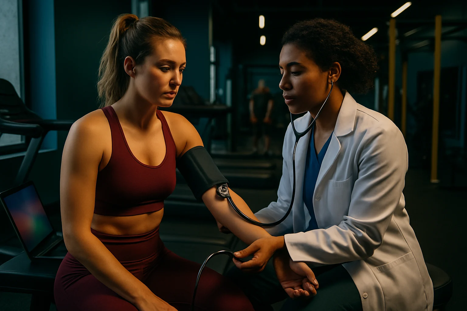 女性進行健康檢查和運動健身的場景