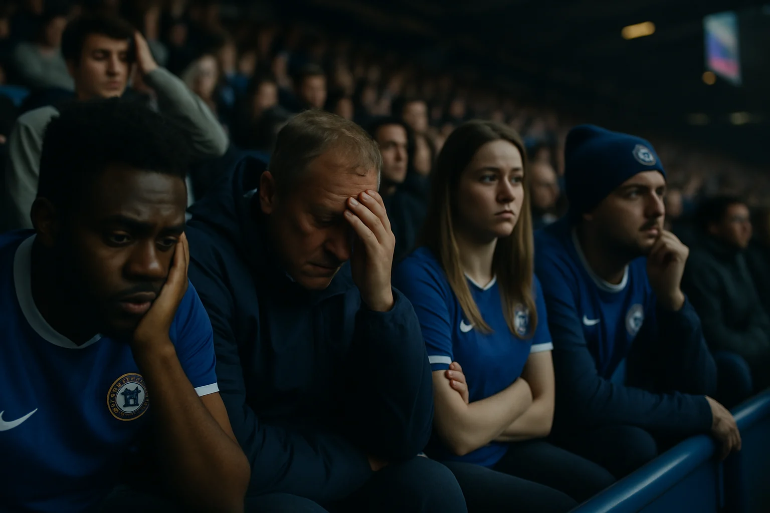 史丹佛橋球場看台上切爾西球迷失望的表情