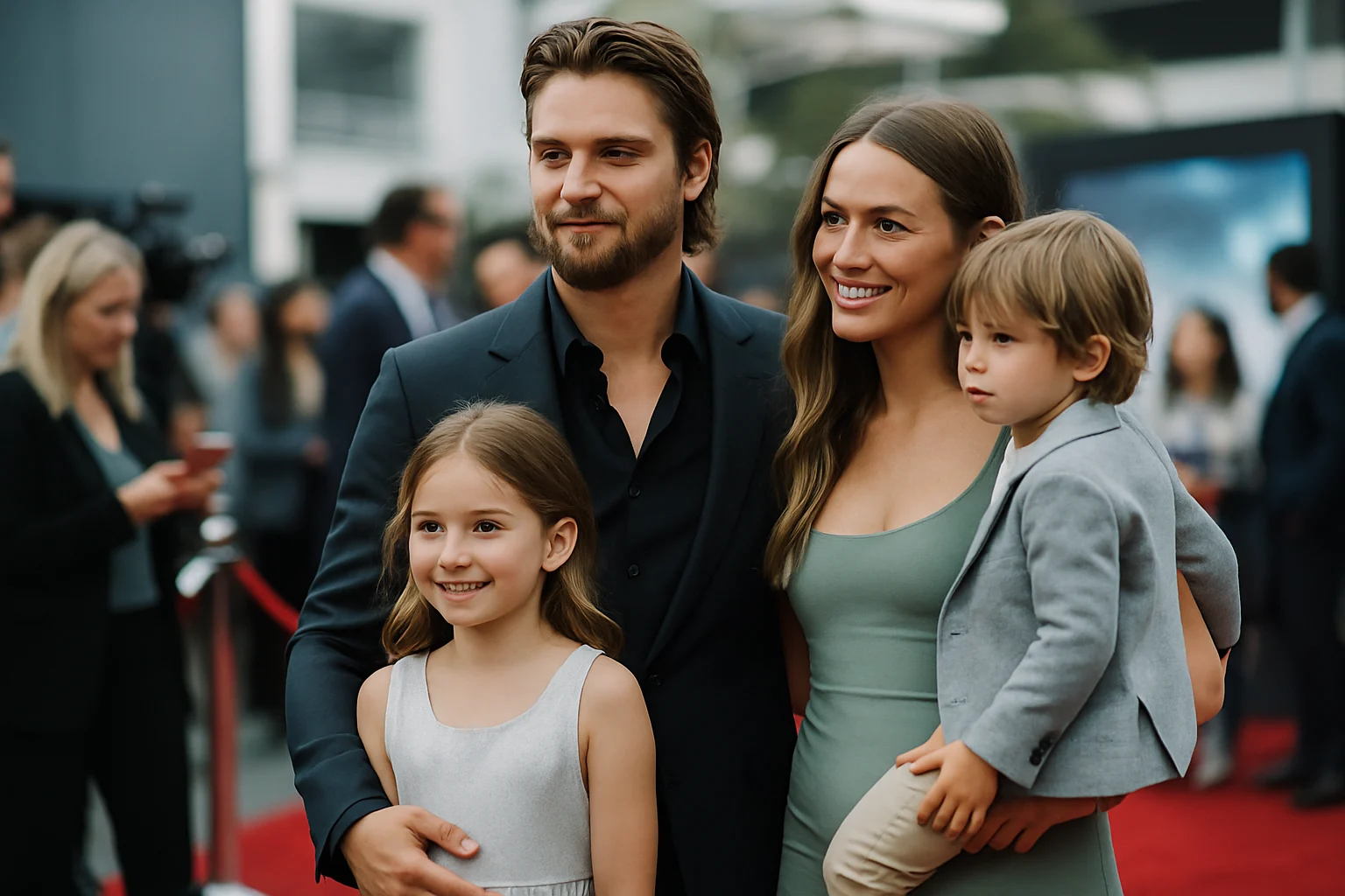 Luke Grimes with family at red carpet event, showing his personal life balance