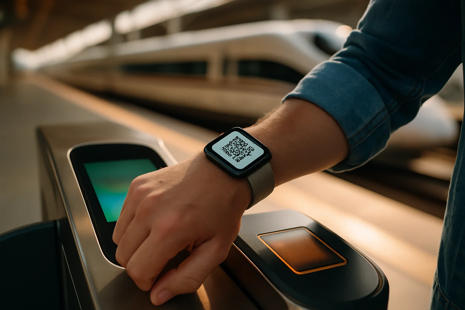 使用Apple Watch顯示高鐵QR code票證進站的實際操作畫面