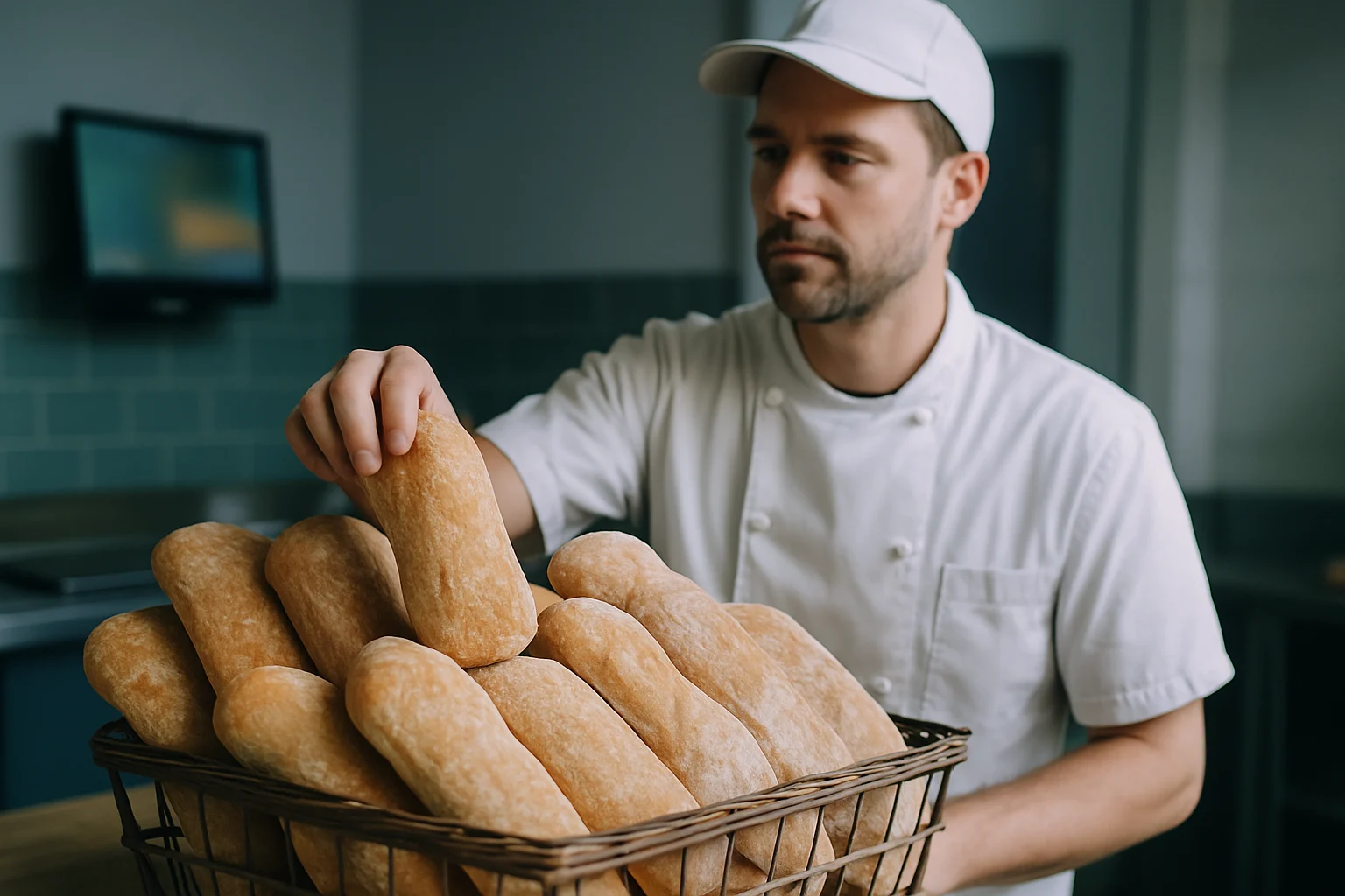 恰巴塔面包切面特写,展示大气孔蓬松内部结构与薄脆外皮