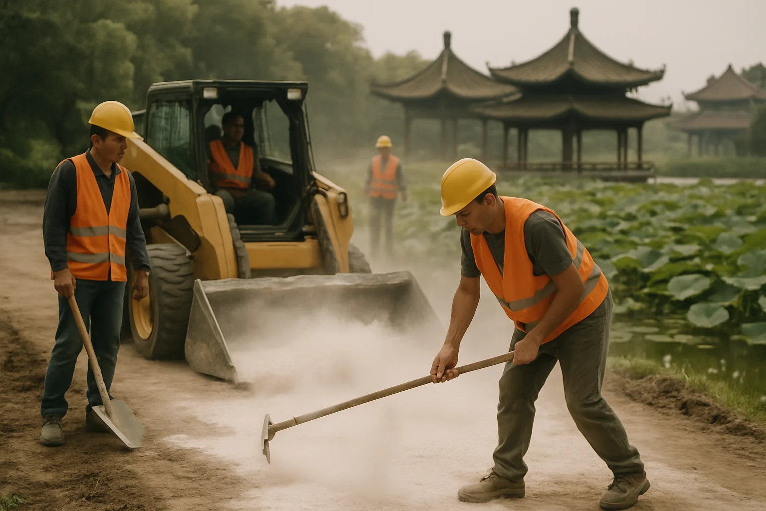 西湖荷花区生态修复工程现场施工图
