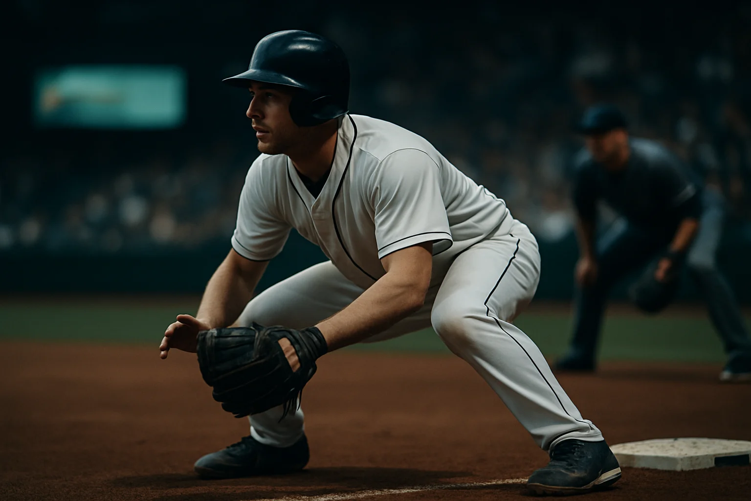 Max Muncy在一壘防守時專注接球的瞬間動作