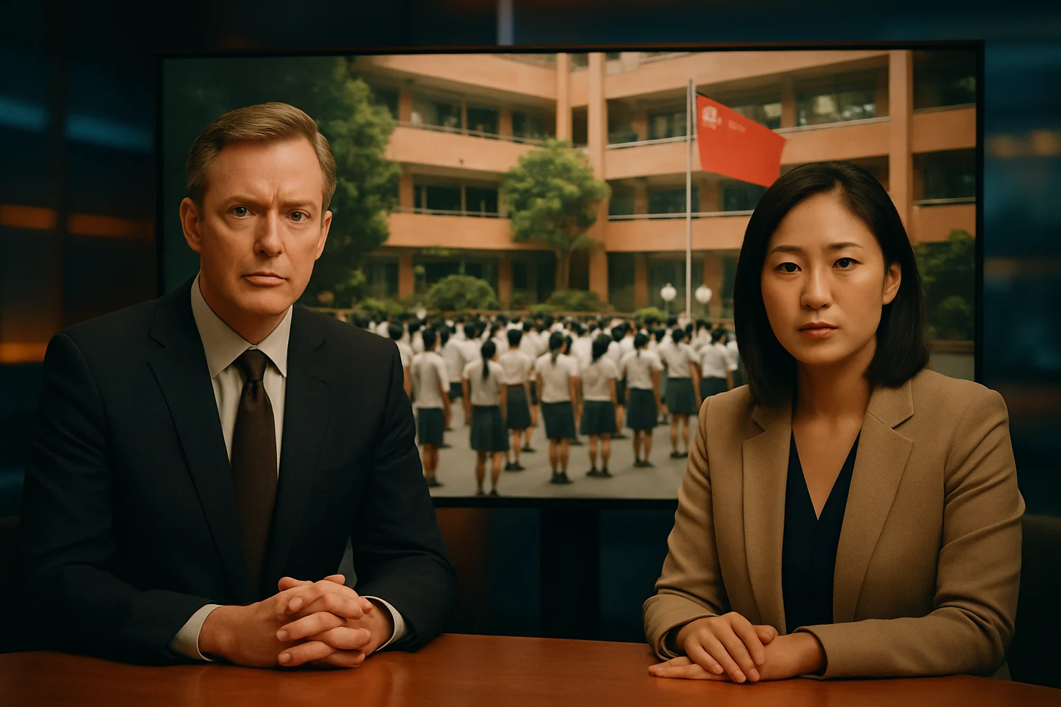 国际媒体报道台湾学生五星红旗事件的新闻画面